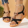 Fashion Women Sandals New Round Toe Wedge Heel Flower Decorated Fashionable Women Shoes Flat Bottom Comfortable Casual Sandals