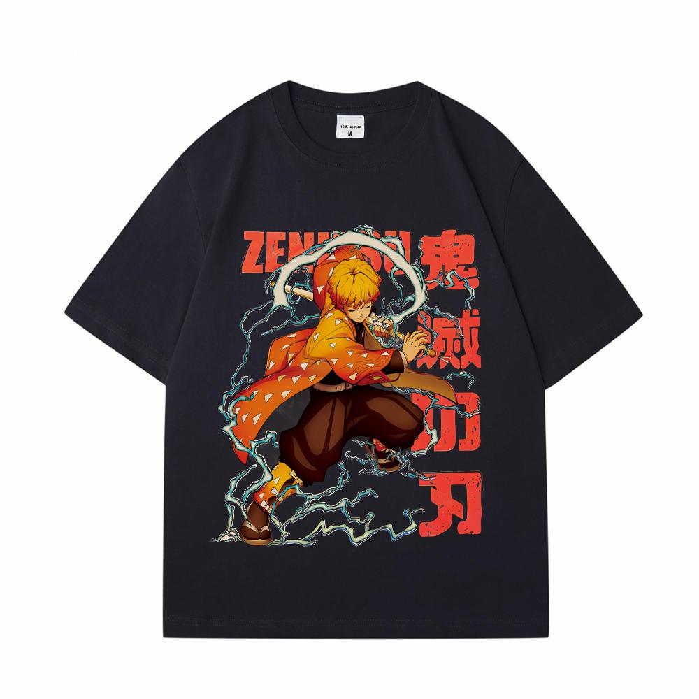 Футболка Demon Slayer, унисекс, модные футболки больших размеров, футболка с принтом Nezuko Inosuke, футболка Zenitsu Tanjirou, летние футболки в стиле аниме