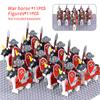Средневековые военные наборы, кавалерийские фигурки, строительные блоки, солдат, спартанский воин, рыцари, римское оружие, аксессуары, игрушки для детей