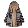 Women Plus Size Coat Hooded Fluffy Faux Fur Lined Vintage Print Winter Jacket Overcoat