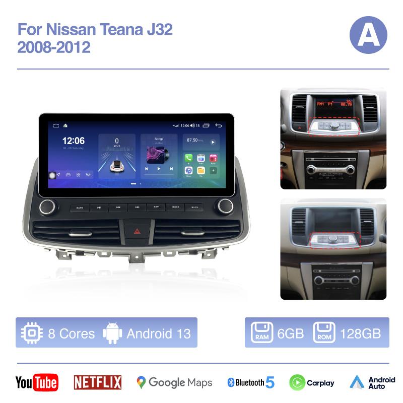 12.3" Для Nissan Teana J32 2008-2012 Автомобильный мультимедийный видеоплеер GPS-навигация Радио Android13 8 ядер 8+256 Carplay 4G 360-камера