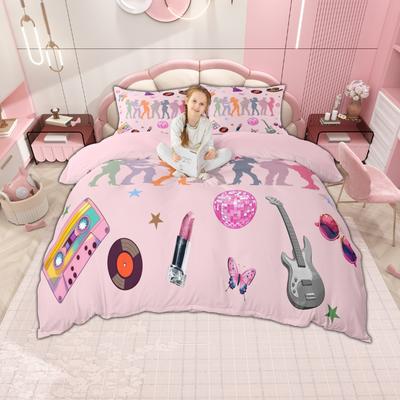 Комплект пододеяльника для девочек Homewish Singer, Постельное белье с музыкальной гитарой, Комплект пододеяльника с музыкальным диско-шаром