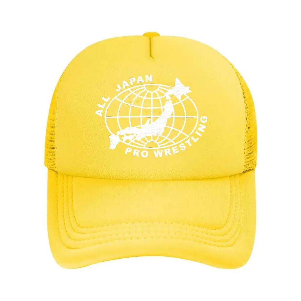 Графическая сетчатая бейсболка в стиле рестлинга с логотипом All Japan Pro Wrestling Globe для спортивного и культурного дизайна