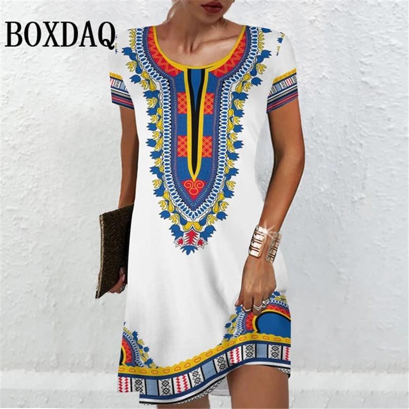 Женские платья с коротким рукавом, летняя женская одежда, винтажное модное платье трапециевидной формы с цветочным принтом, повседневные женские свободные платья больших размеров