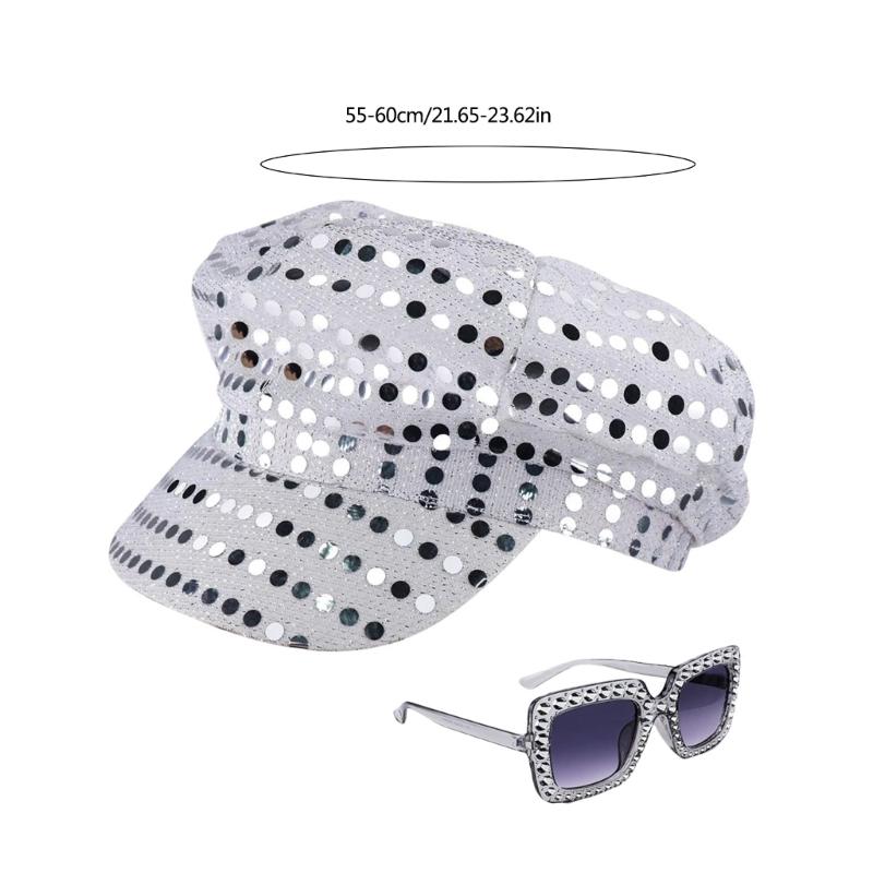 1970s Disco Dress up Costume for Women 70/80s Theme Party, Including Bling Hat Bling Sunglasses Long Scarf