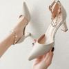 High Heel 7cm High Heel Sandals Women's New Fashion Headband Shallow Mouth Hollow One Line Pearl Buckle Strap Women's Shoes