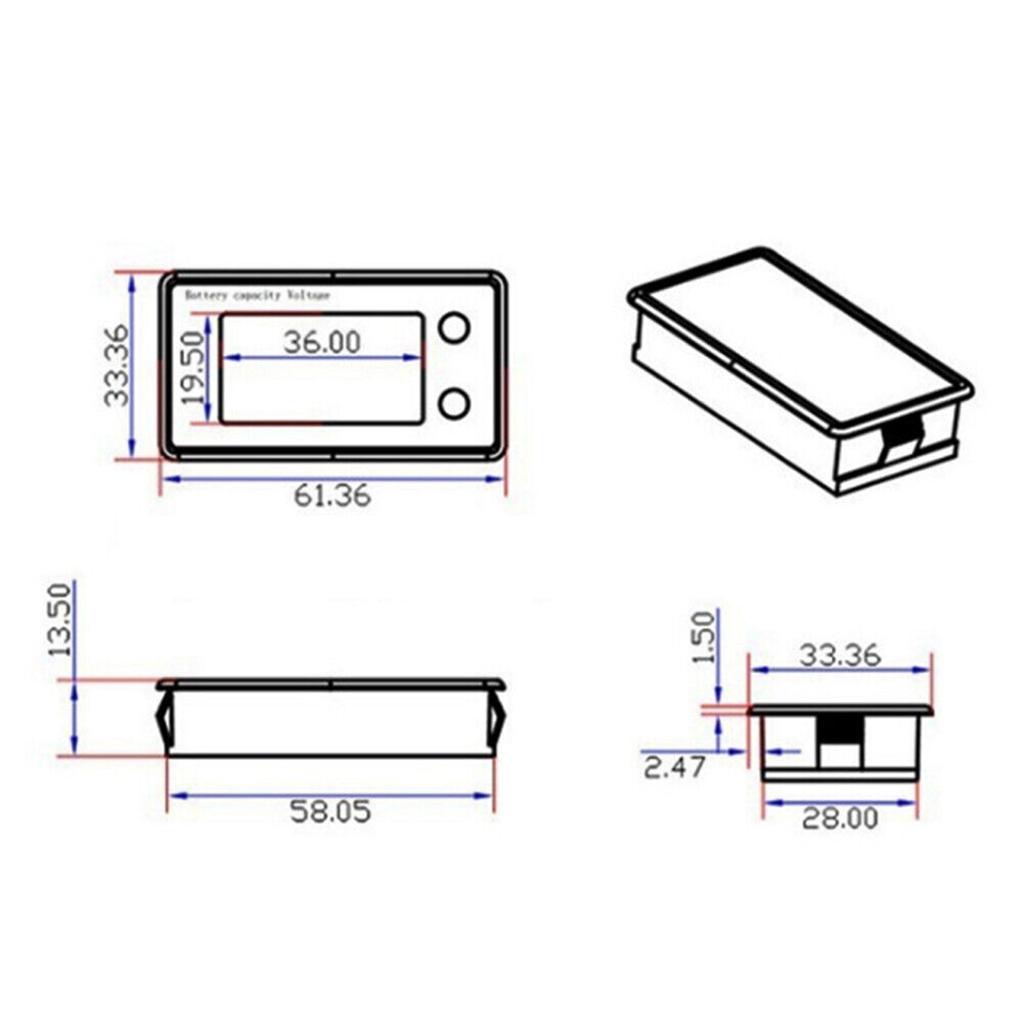 DC 8V-100V Battery Capacity Indicator Lead Acid Lithium LiFePO4 Car Motorcycle Voltmeter Voltage Gauge 12V 24V 48V 72V Black