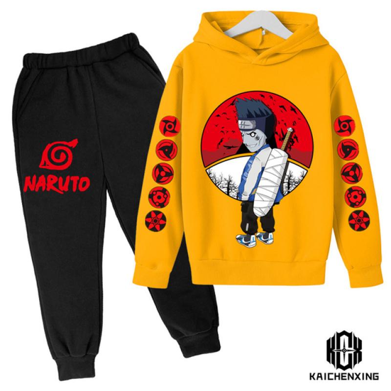 Толстовка с капюшоном «Наруто», детский спортивный костюм, комплект одежды для мальчиков, одежда для маленьких девочек, повседневные свитера с капюшоном «Какаши» + брюки, 2 шт.
