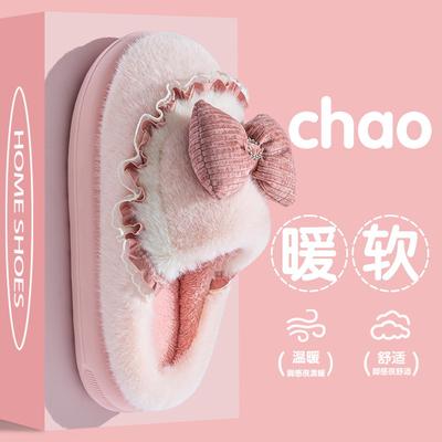 Хлопковые тапочки с бантом осень и зима 25 новые домашние тапочки для помещений, нескользящие и не вызывающие запаха, удобные домашние тапочки