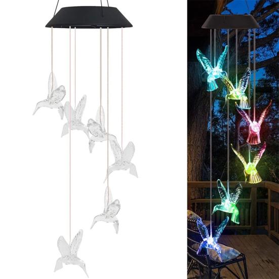 Hummingbird Shape Wind Chimes Butterfly Hanging Pendant Waterproof Solar Power Automatic Lighted Wind Chimes Outdoor Decoration