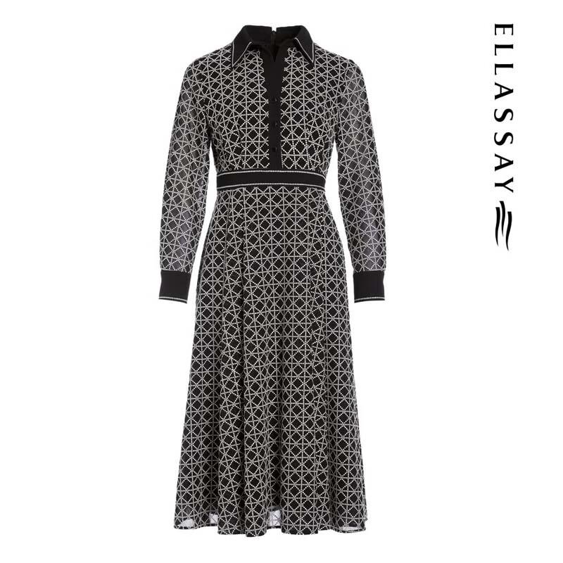 ELLASSAY EWF351Y07200 Elegant Jacquard Midi Dress