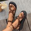 Fashion 2024 Women's Sandals Summer New Leopard Print Flat Heels Platform Sandals Outdoor Casual Peep Toe Roman Sandals Sandalias Mujer