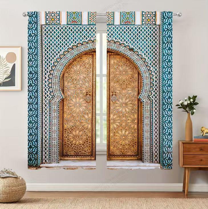 2pcs Exotic Moroccan Pattern Curtains Artistic Design Light - Filtering Polyester Curtains for Home Windows