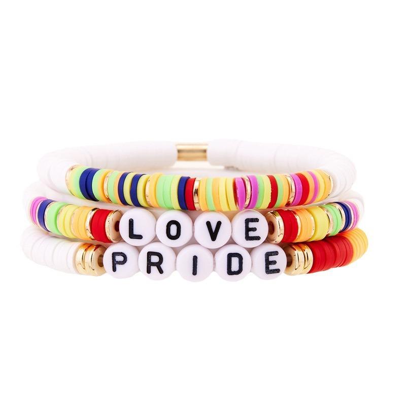 Браслет Pride ЛГБТ для Бисексуалов Лесбиянок Геев и Союзников Гордость Любовь Побеждает Радужный Бусины Глина Эластичный Штабелируемый Растягивающийся Браслет