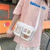 Canvas Small Bag Japanese Ins Women Shoulder Bag Cute Funny Personality Embroidery Bear Girl Student Transparent Messenger Bag