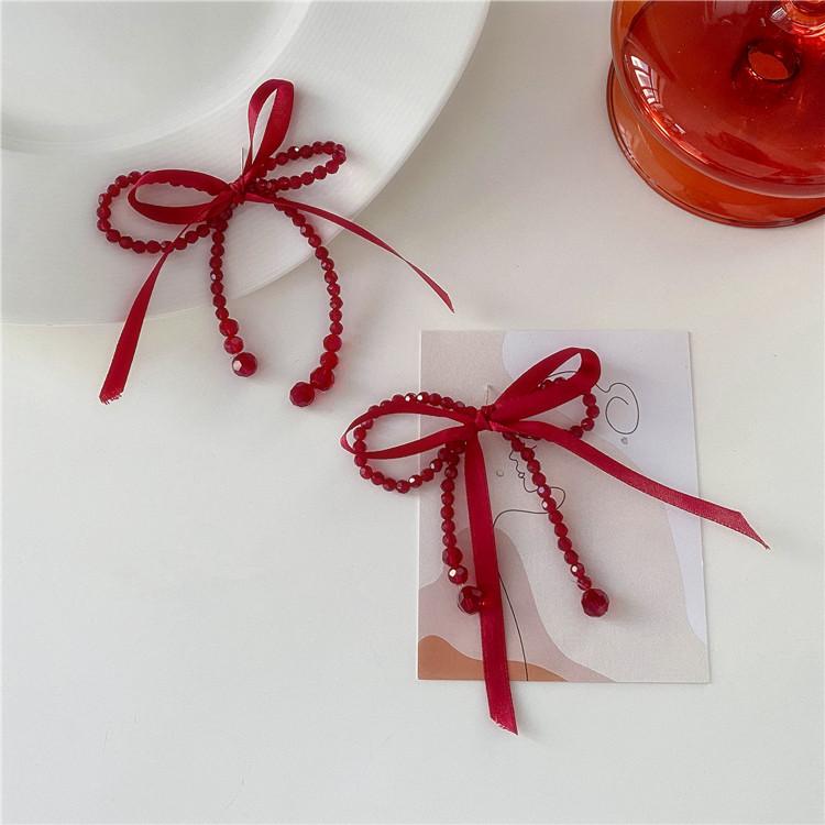 Заявление Lucky Red Серьги Личность Большая Лента Кристалл Узелок Кисточка Длинные Серьги-Висячие Украшения Для Женщин Корейский Стиль