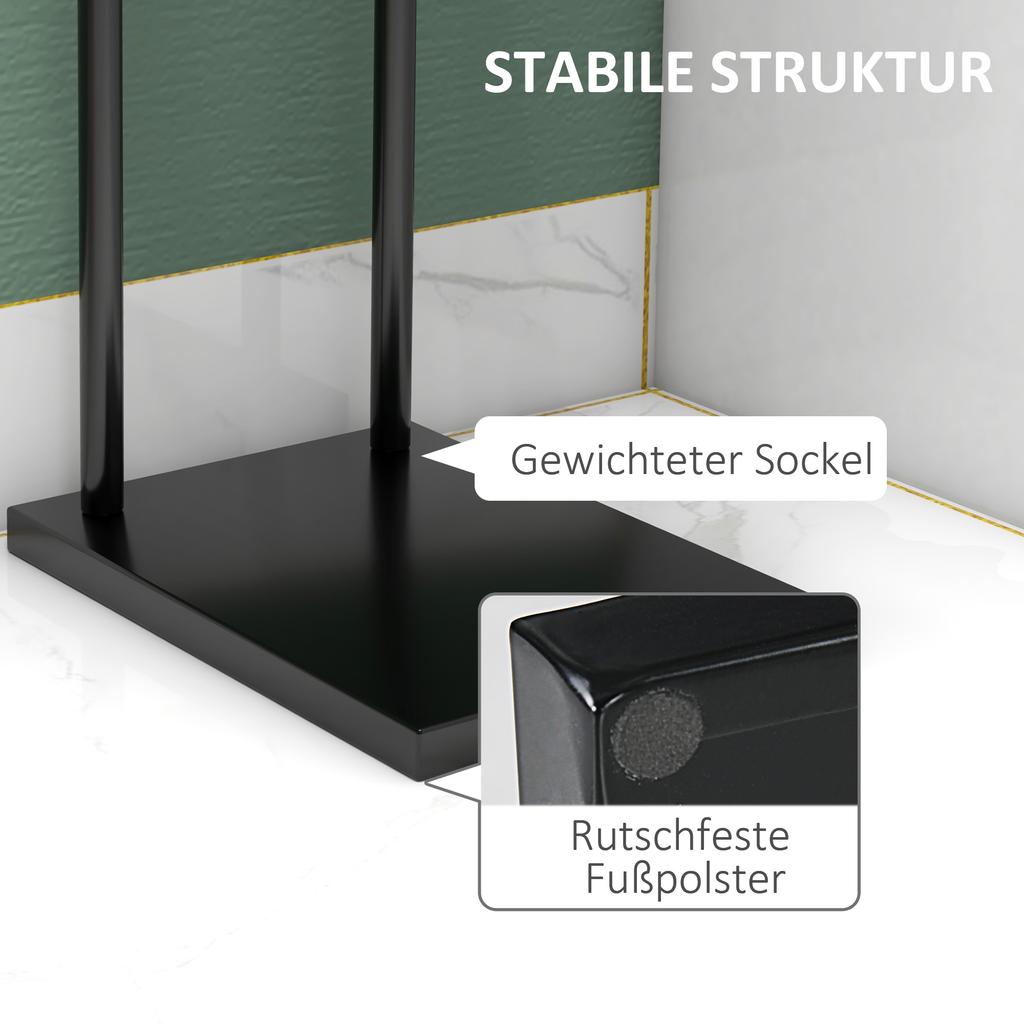 Standing towel rack, towel stand with 2 bars for bathroom, bath towels, black, 35.5 x 20 x 78 cm