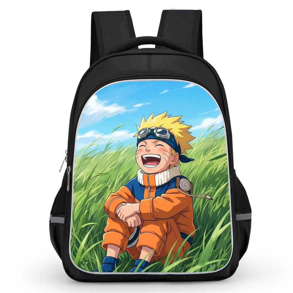 Карманы на двойной молнии, дизайн NARUTO, подходит для мальчиков и девочек, прочный, легкий, 16-дюймовый детский мультяшный школьный рюкзак, возраст 5-11 лет.