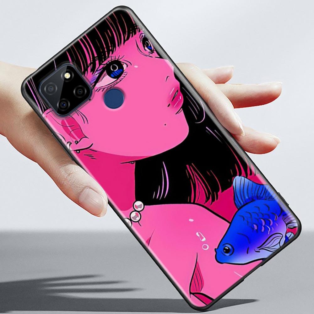 Супер милый чехол для телефона с аниме для девочек для OPPO Realme 5 6 7 7i 8 8i 9 9i V25 F9 F17 F19 5G 4G Pro Narzo Speed, черный мягкий чехол, Чехлы