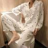 Leopard Print Two Piece Set Pajamas Women Vintage Classic Basic Autumn Turn Down Button Up Long-sleeved Home Clothes Outer Wear Suit