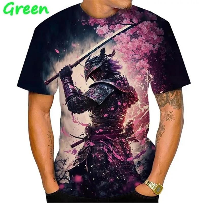 Новая футболка с японским самураем, 3D-принт, сакура, ниндзя, рубашка с коротким рукавом, модные повседневные топы для мужчин и женщин, футболки