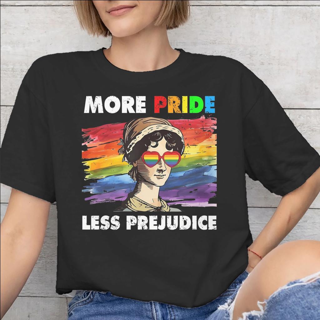 All Seasons More Pride Less Prejudice T Shirt For Unisex Pure Cotton Tee Shirt Short Sleeve Tops