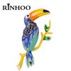 Rinhoo Enamel Flying Parrot Brooch Pins For Women Rhinestone Bird Stand On Tree Branch Animal Badge Party Casual Corsage Gifts