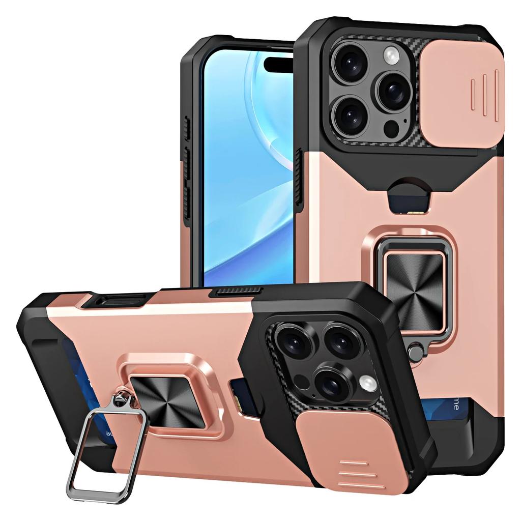 Защитный чехол для телефона IPhone 16 15 14 13 12 11 Pro Max с кольцом-подставкой, карманом для карт и защитным окошком для камеры, военного качества