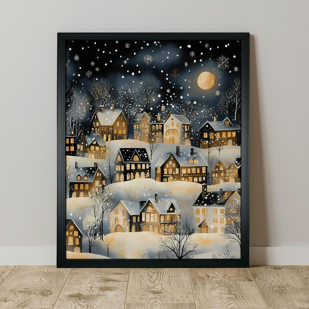 Праздничная деревня Рождественский постер художественная печать, праздничные украшения и веселье Счастливого Рождества гостиная спальня холст картина украшение