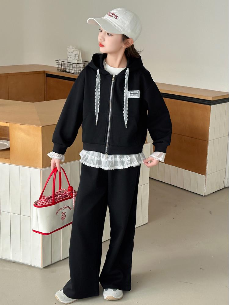 2025 Новый стиль Толстовка с капюшоном для девочек и брюки с широкими штанинами Комплект из двух предметов на весну и осень