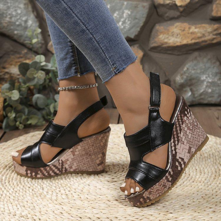 Large Size Wedge Heel Velcro Sandals Women 225 Summer New Super High Heel Sandals Women