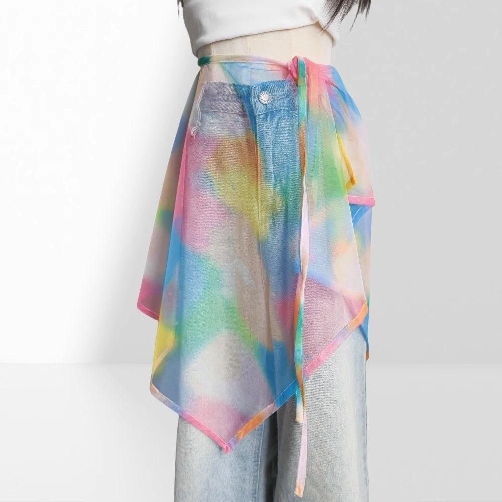 Sweet Tie-dye Lace Up Hip Scarf Colorful Doodle Shirt Extender Jazz Dance Costumes Accessory