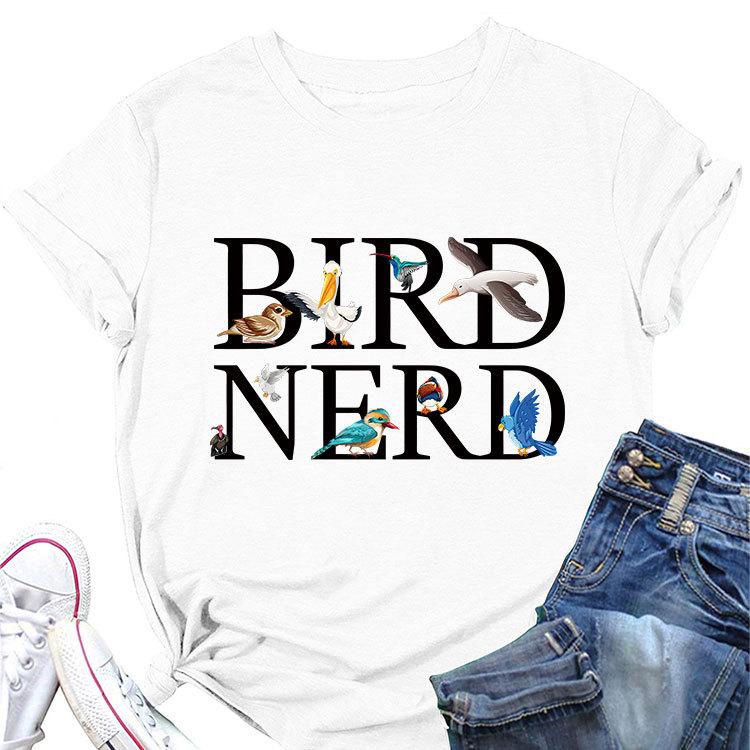 Новая летняя модная футболка с коротким рукавом Bird Nerd Tee с принтом, повседневный женский топ с круглым вырезом, пуловер