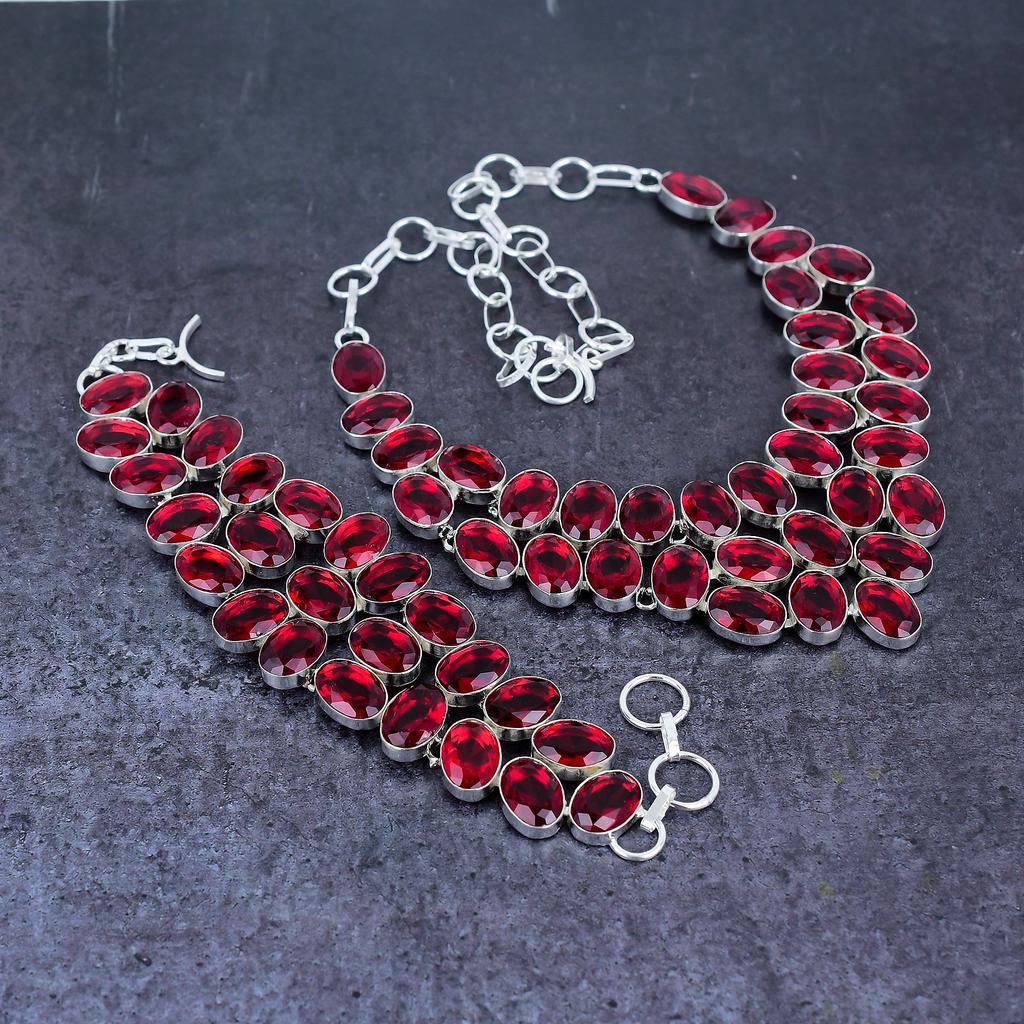 Комплект ювелирных изделий из серебра 925 пробы с мозамбикским гранатом и драгоценными камнями t0K74