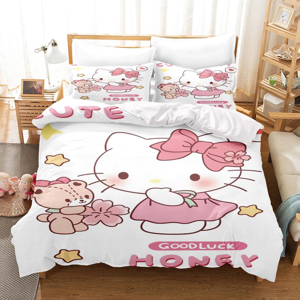 Hello Kitty Спальня Детский Комплект Постельного Белья Пододеяльник Комфорт Королева С Наволочкой Рождественские Подарки Дом