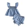 Citgeett Summer Toddler Baby Girl Denim Outfits Fly Sleeve Tops Shorts Set Casual Clothes Outfits