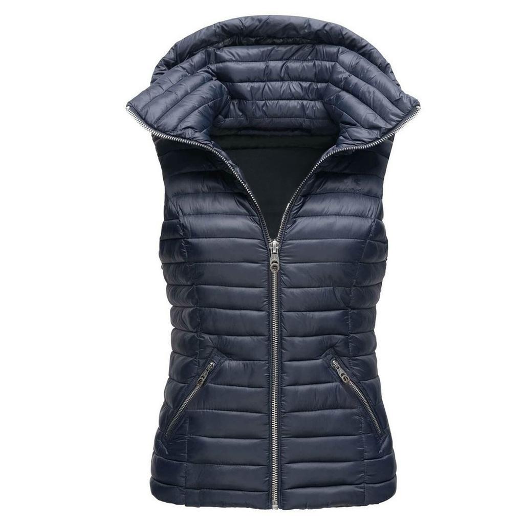 Женская мода однотонная хлопковая жилетка на молнии без рукавов хлопковая куртка