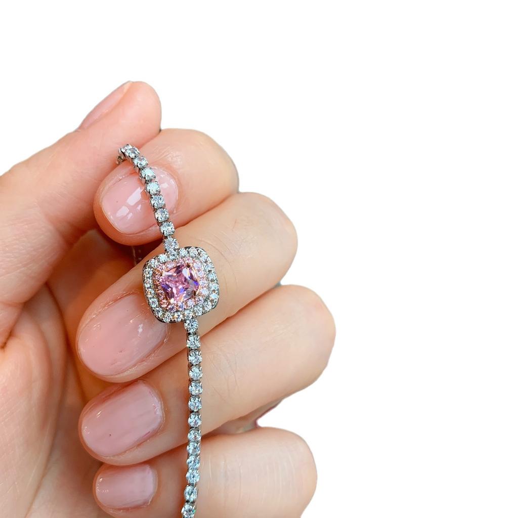 Кольцо Burst с маленьким кубиком сахара, серьги-гвоздики с розовыми бриллиантами из серебра 925 пробы с цирконами, браслет, аксессуары для колец.