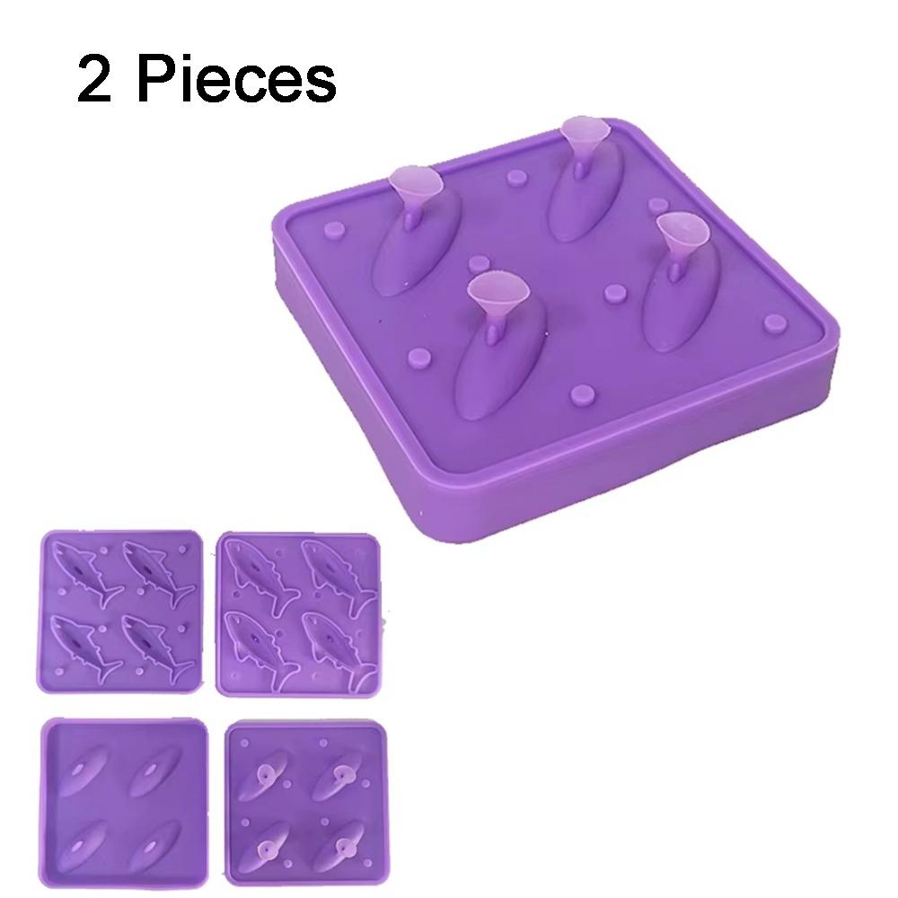 2PCS Silicone Shark Shaped Ice Mold 4-Cavity Shark Ice Cube Maker Cute Shark Whiskey Ice Mold  Party