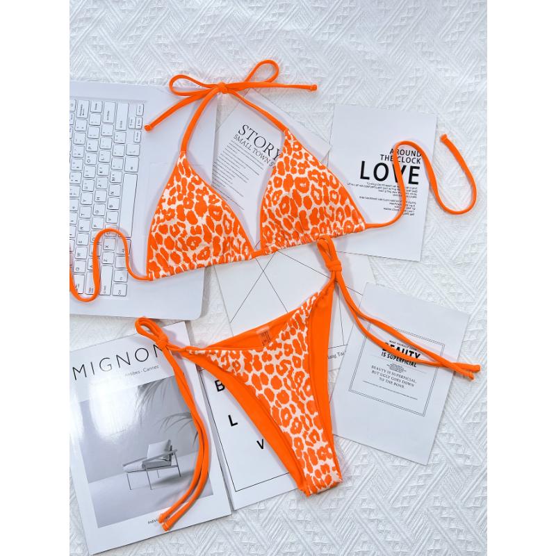 Leopard Print Halter Brazilian Bikini Women Swimwear Female Swimsuit Two-piece Bikini Set Bather Bathing Suit Swim