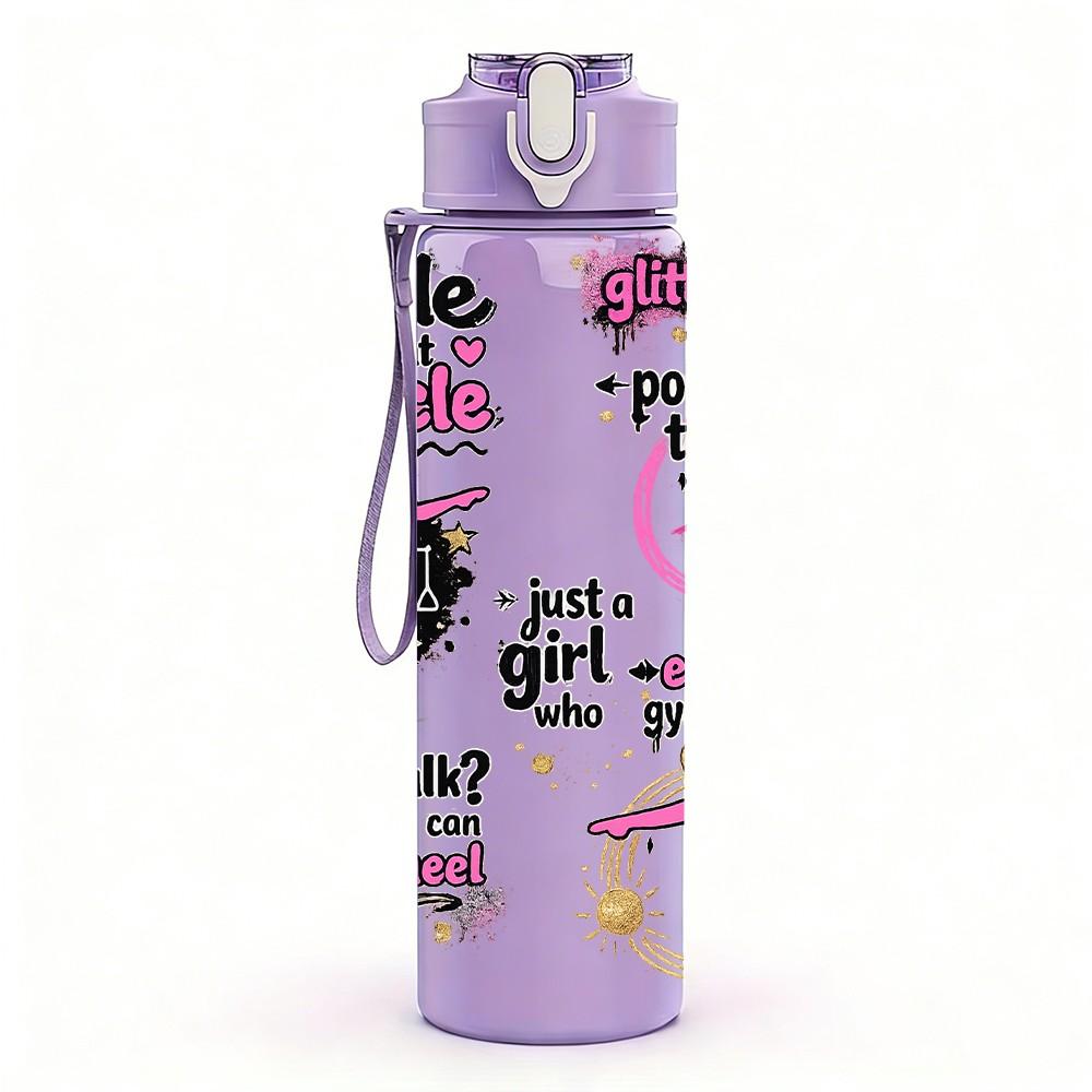 1PC Girl Gymnastics Sport Quote Print 750ml Color Plastic Sports Water Bottle Leakproof Flip Straw Lid Suitable for Sports Office Home Use