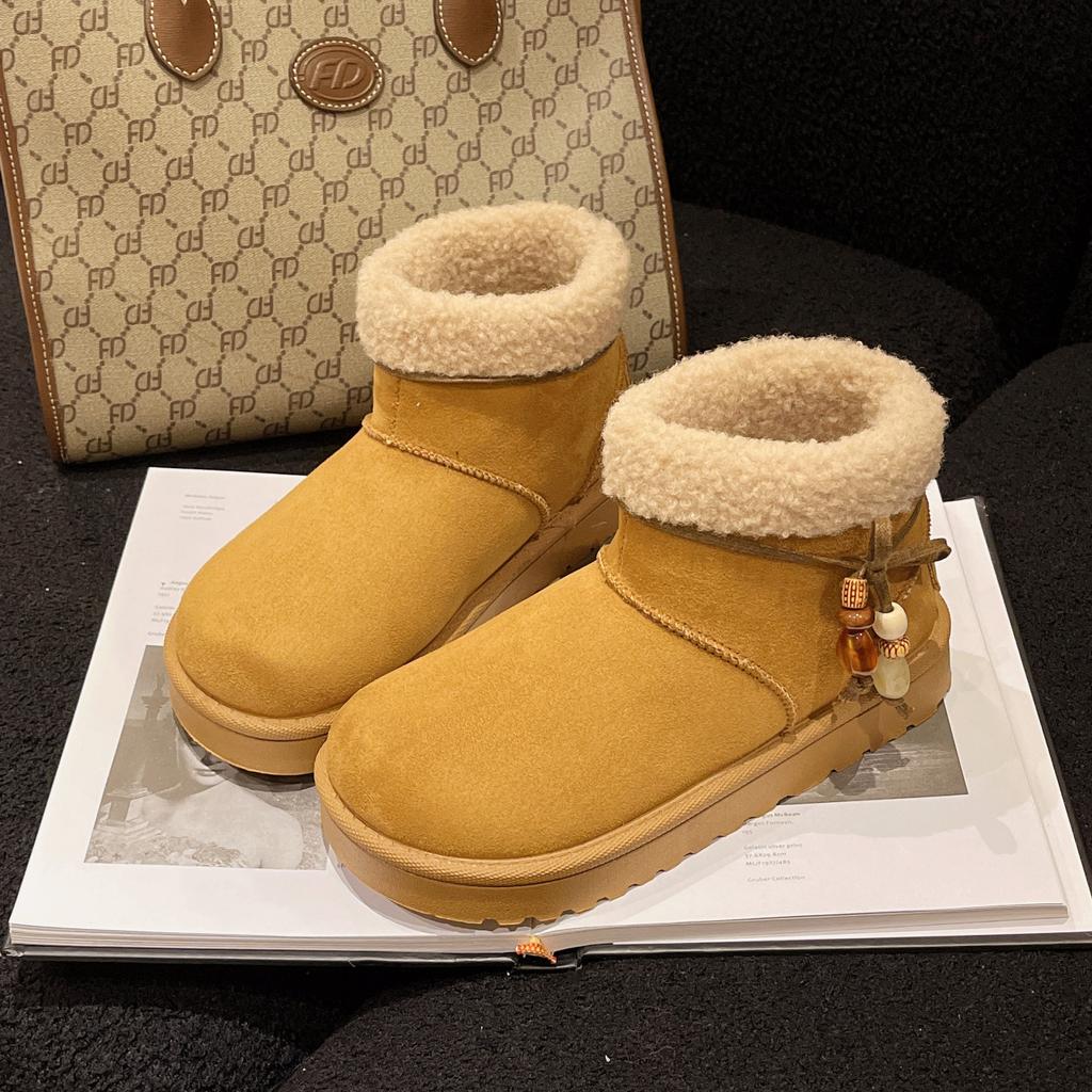 Winter New Women's Snow Boots Fluffy Retro Versatile Cover Feet Medium Tube Thick Velvet Warm Cotton Shoes Women's Large Size