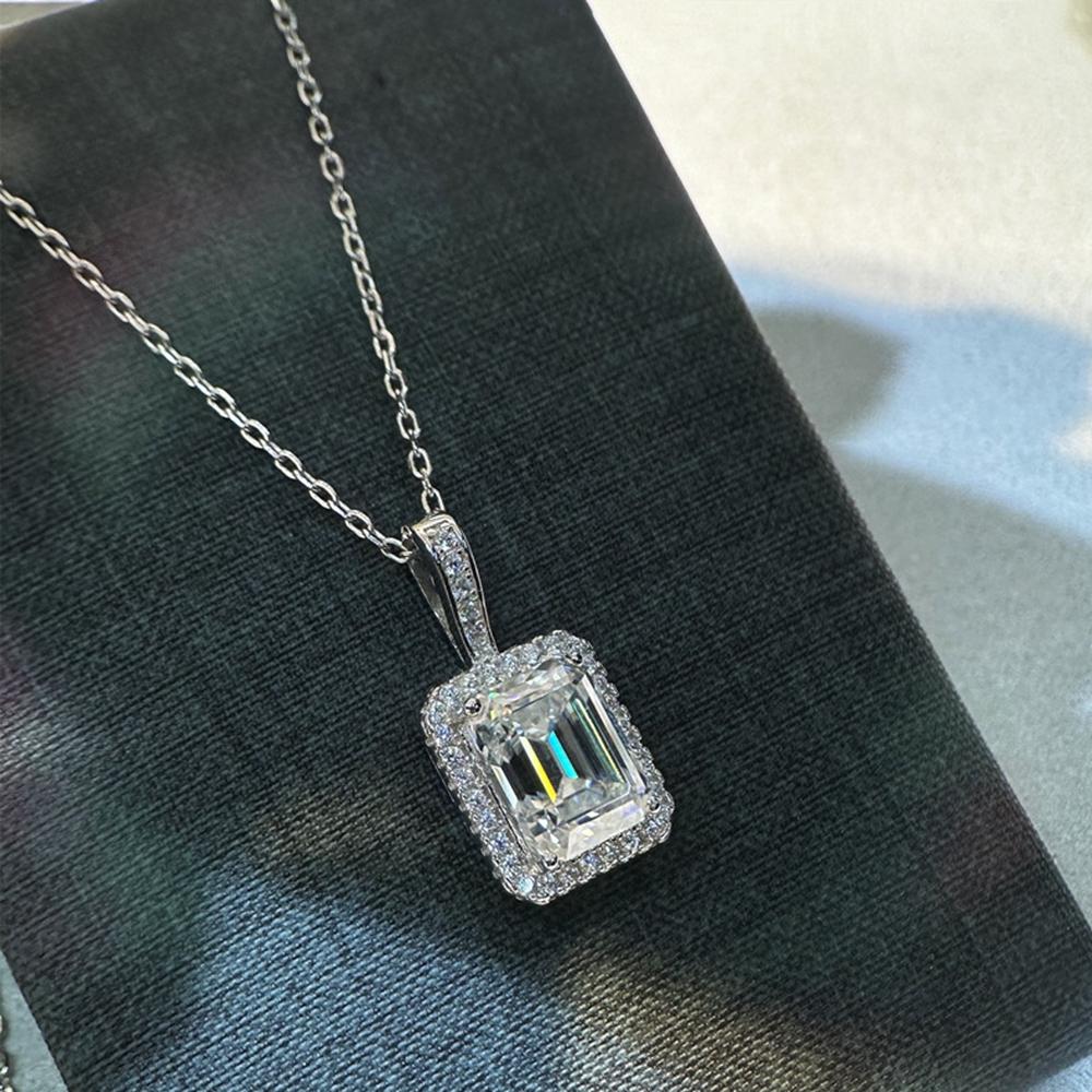 Vinregem 100% серебро 925 пробы VVS1 3EX D цвет изумрудной огранки 2-3CT настоящий муассанит с бриллиантом и драгоценным камнем кулон ожерелье изысканные ювелирные изделия GRA