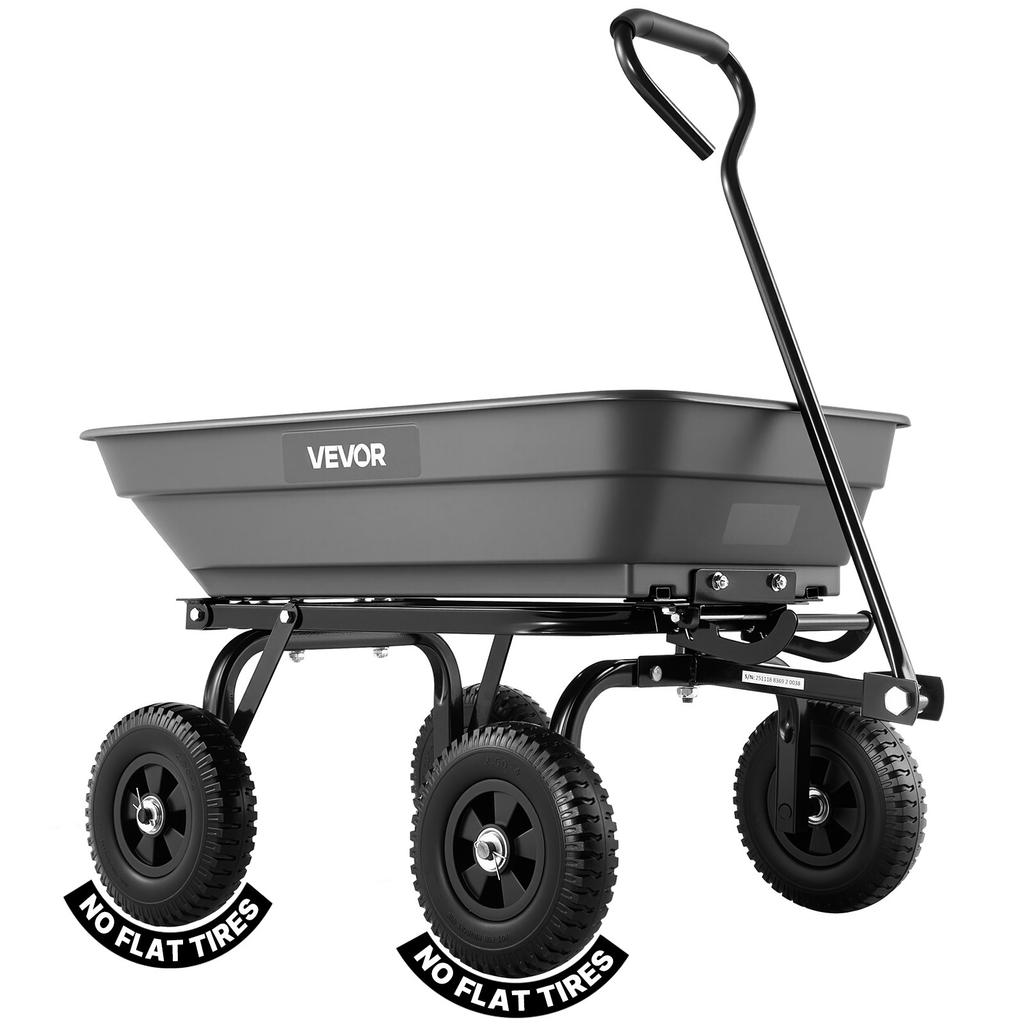 VEVOR Garden Dump Cart, 181 kg Poly Dump Cart, Garden Carts Dumps Wagon with 90 degrees Quick-Dumps Mechanism, 180 degrees Swivel Wheels