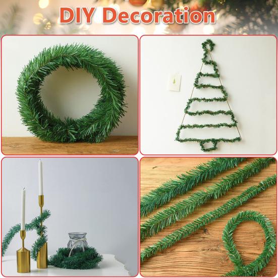 Christmas Green Garland 18FT Xmas Greenery Tinsel Stems Non-Lit Soft Twist Garland for Tree Stair Railing Front Door Mantle Fireplace Holiday Decor