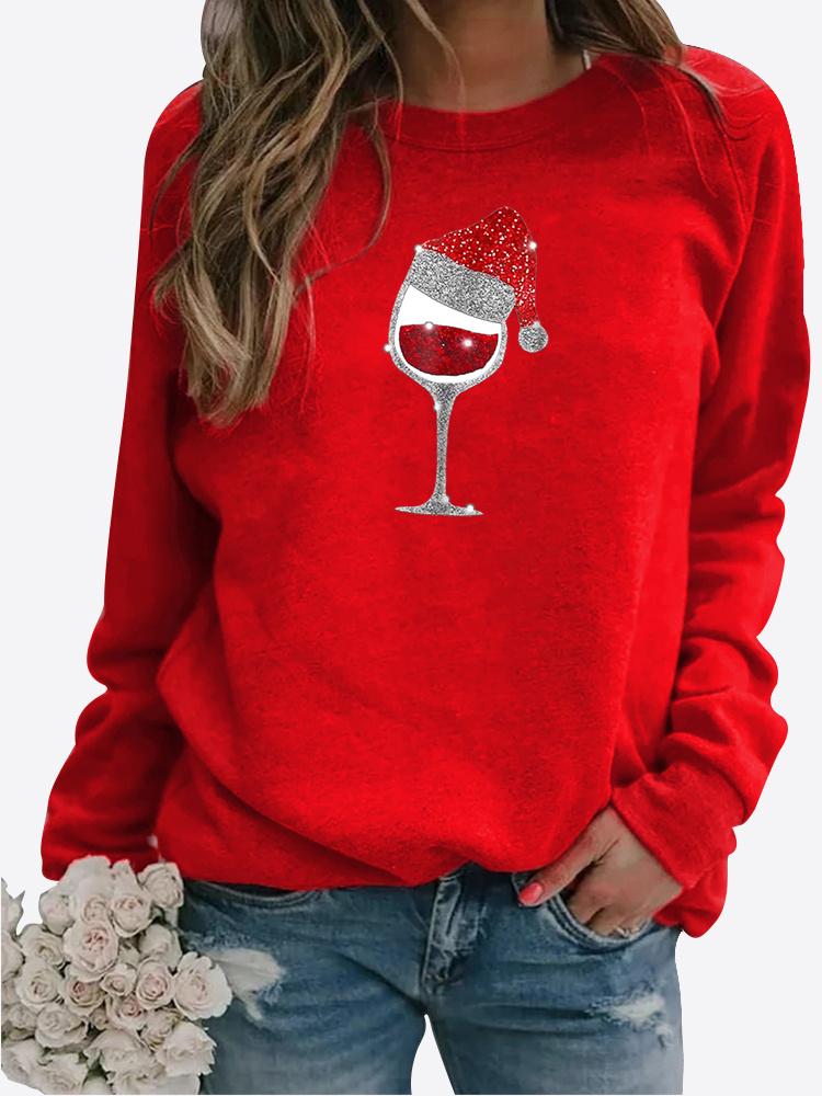 Autumn and Winter Women's Christmas Theme Printing Sweater Round Neck Long Sleeve Casual Sweatshirt Plus Size Top