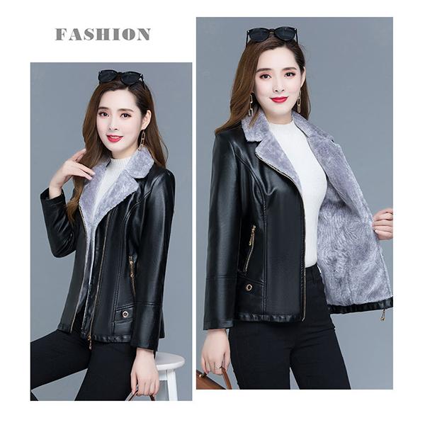 Plus Velvet Thickening Middle-Aged And Elderly Mothers Plus Size Warm Casual Leather Women's Leather Jackets Blouse Top