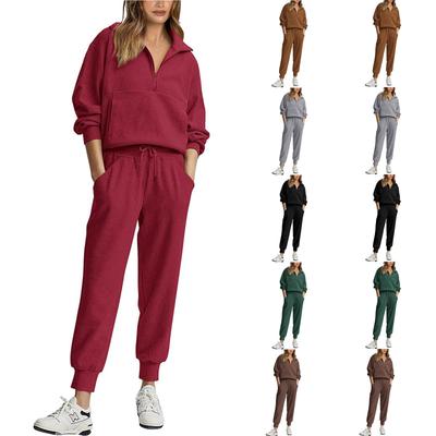 Женский модный комплект с длинным рукавом, полумолнией, толстовка, спортивные штаны, повседневный костюм