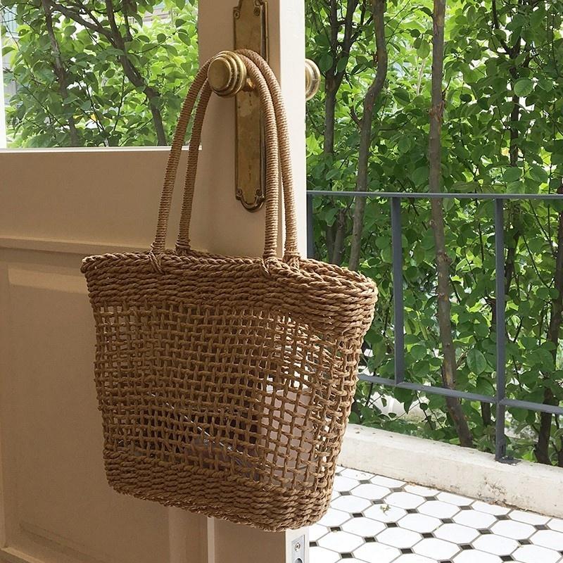 Rattan Straw Woven Bag Women Basket Tote Fashion Summer Beach Large Purse
