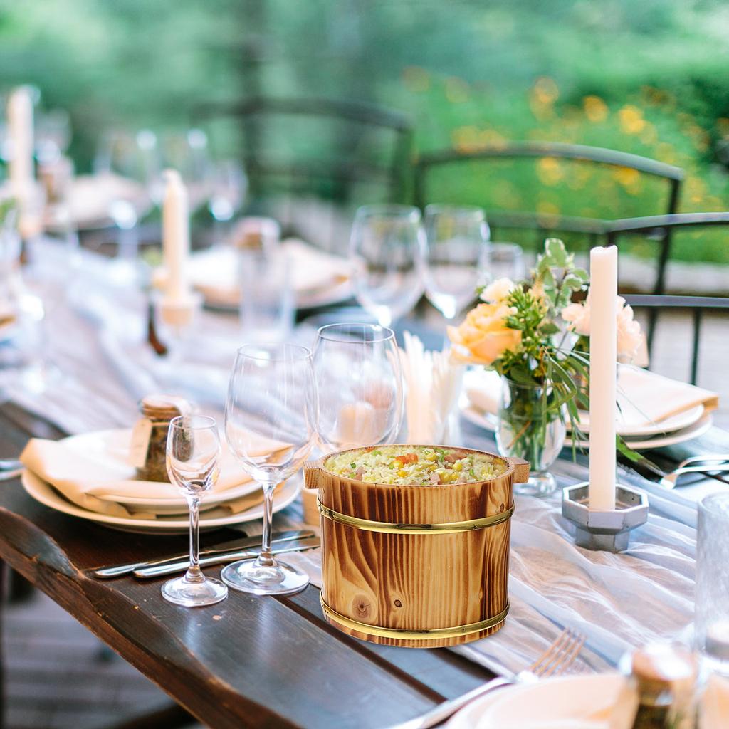 1 Набор прочного деревянного бочонка для риса для суши с широким горлом для легкого смешивания, подачи, демонстрации, приготовления, хранения риса, для дома, ресторана, суши
